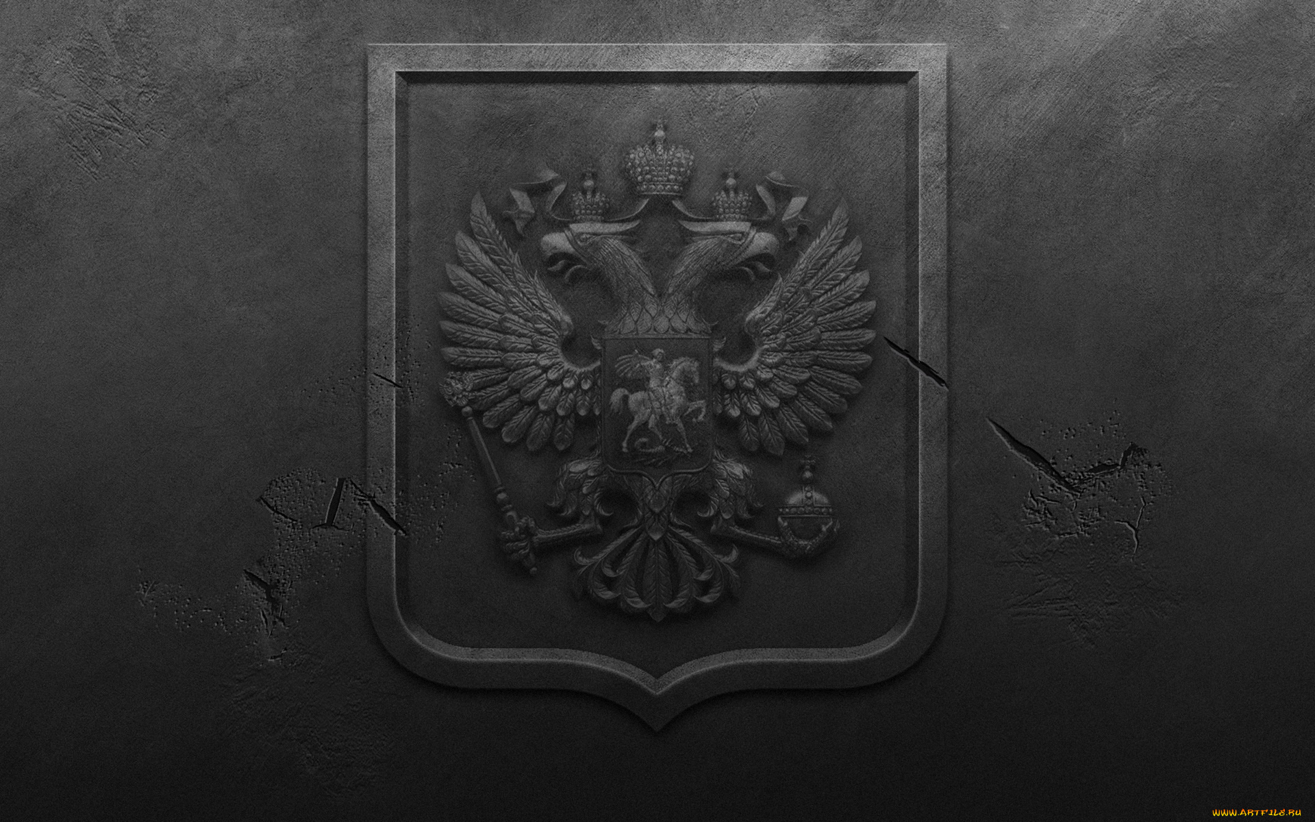 разное, флаги, , гербы, металл, герб, россии, стена, трещины