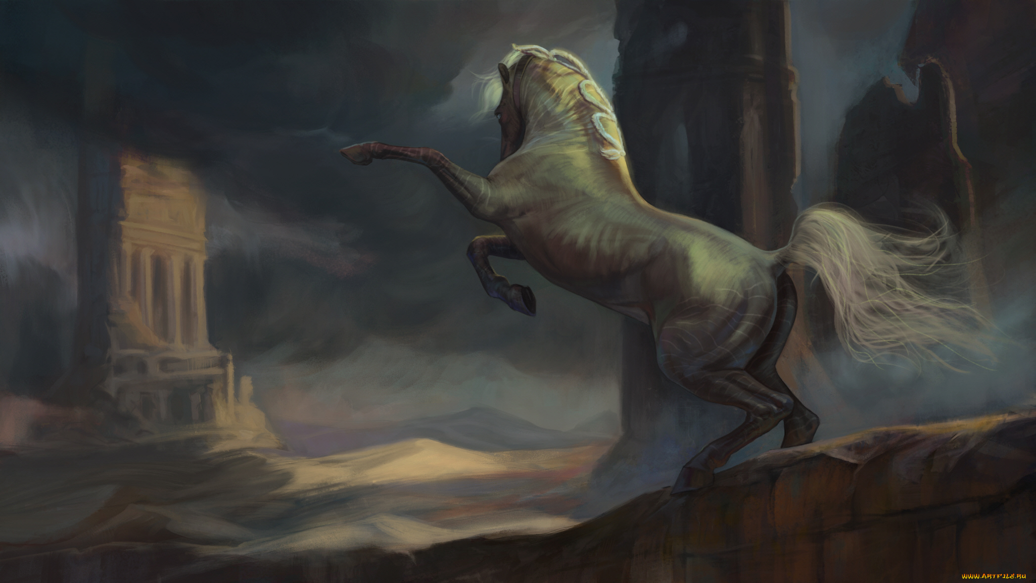 рисованное, животные, , лошади, лошадь