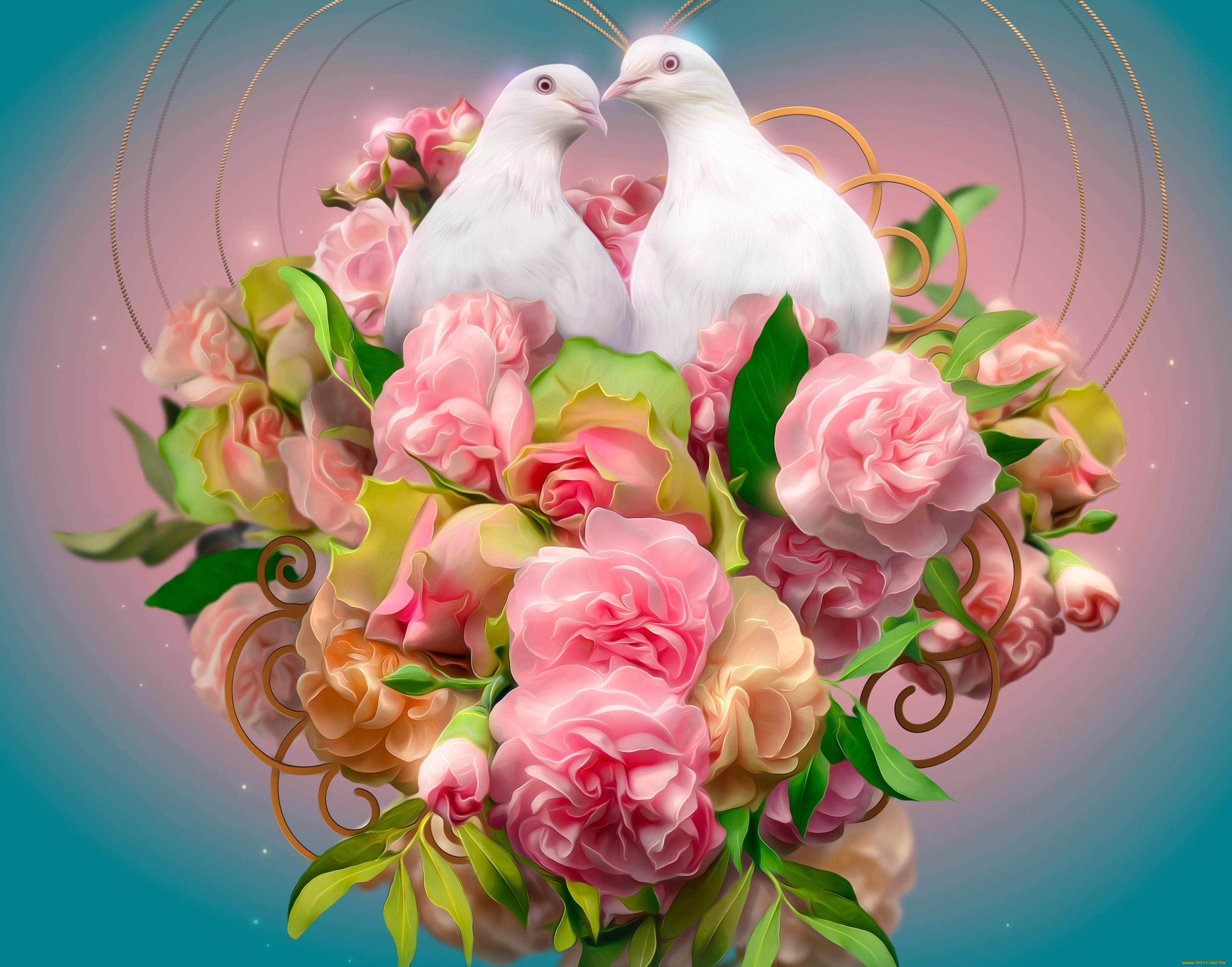 разное, компьютерный, дизайн, цветы, голуби