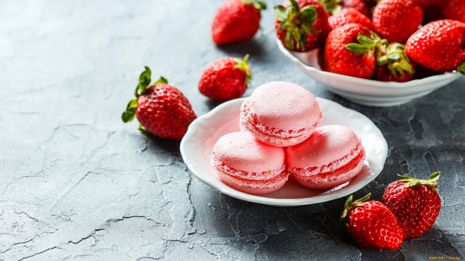 еда, макаруны, клубника, лакомство, печенье
