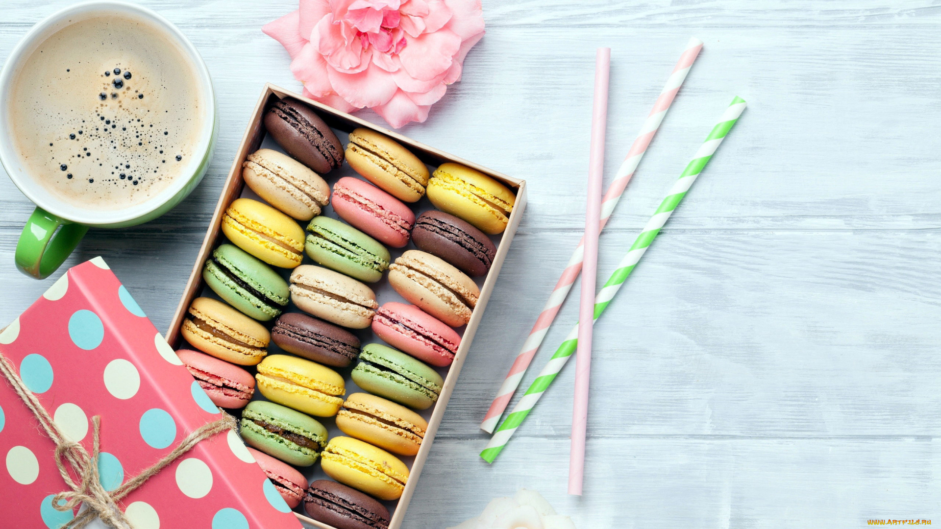 еда, макаруны, печенье, ассорти, кофе, лакомство
