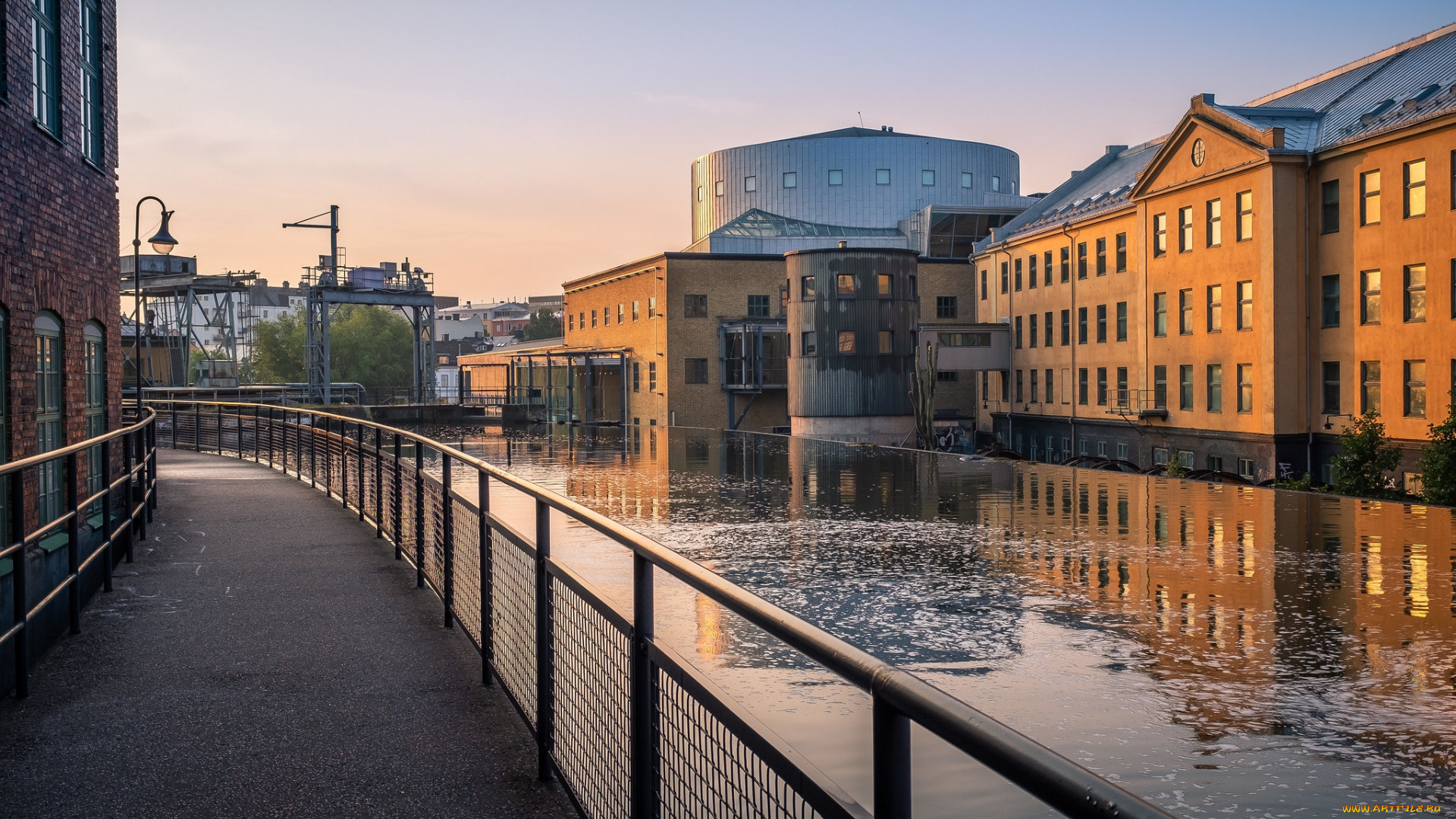 города, -, улицы, , площади, , набережные, набережная, дом, закат, вечер, norrkoping, швеция