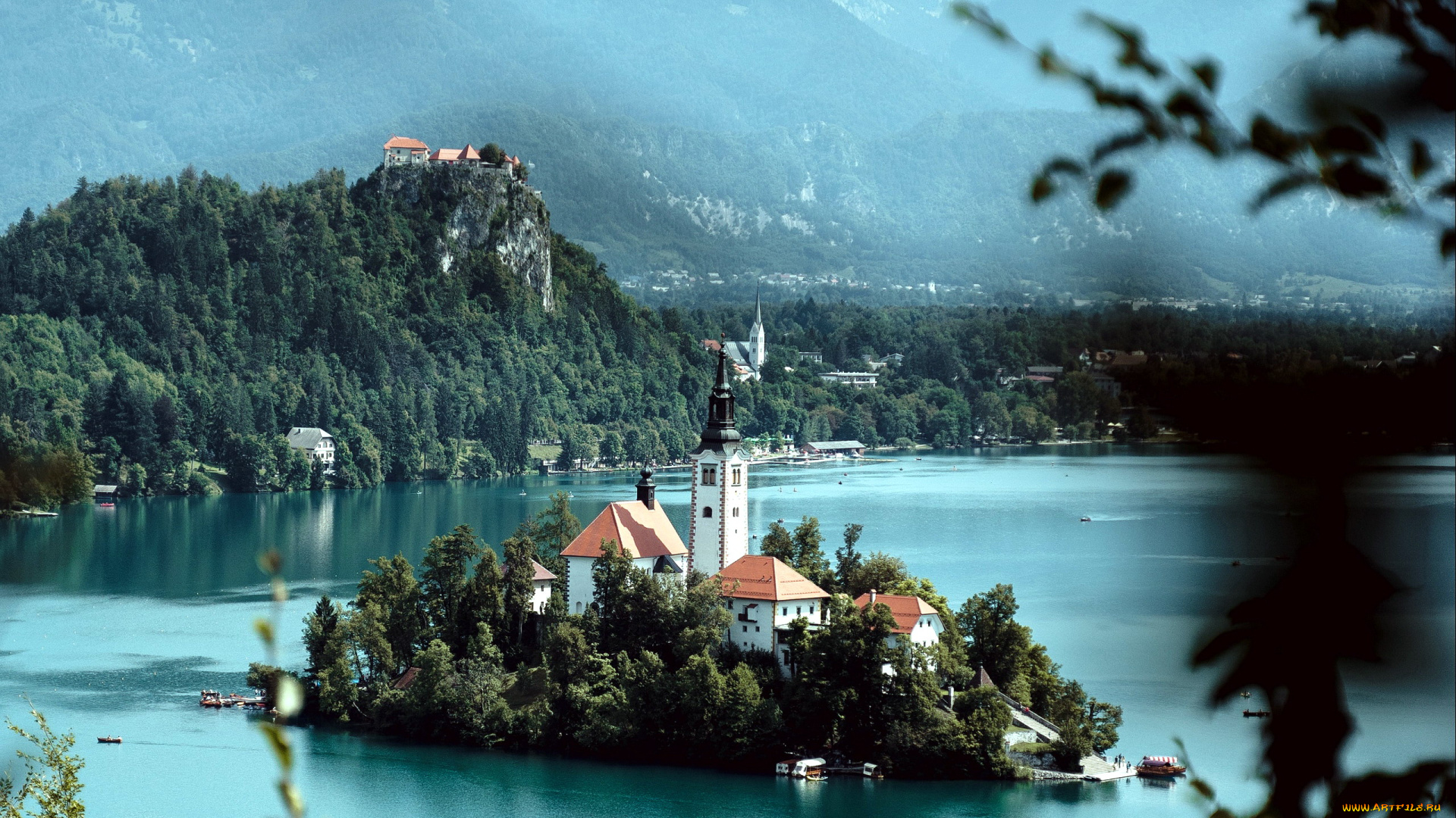 города, блед, , словения, остров, озеро, горы