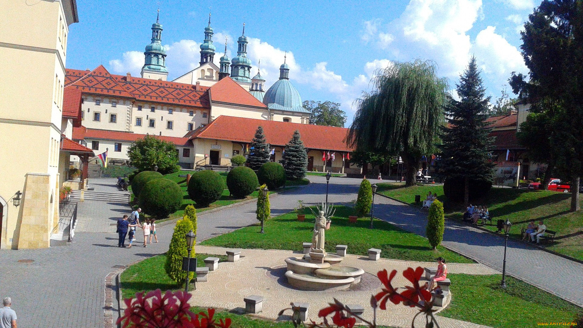 города, краков, , польша, фонтан, сквер
