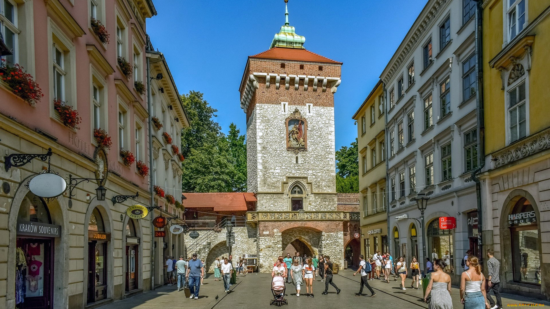 города, краков, , польша, прохожие, улица