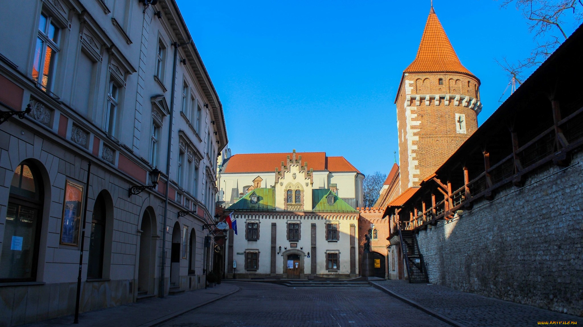 города, краков, , польша, улица, башня