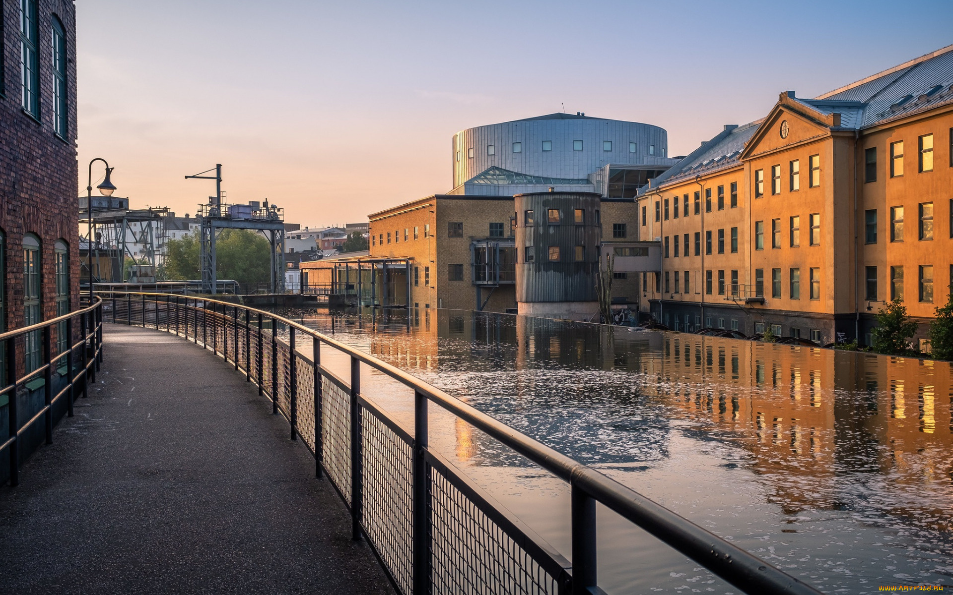 города, -, улицы, , площади, , набережные, набережная, дом, закат, вечер, norrkoping, швеция