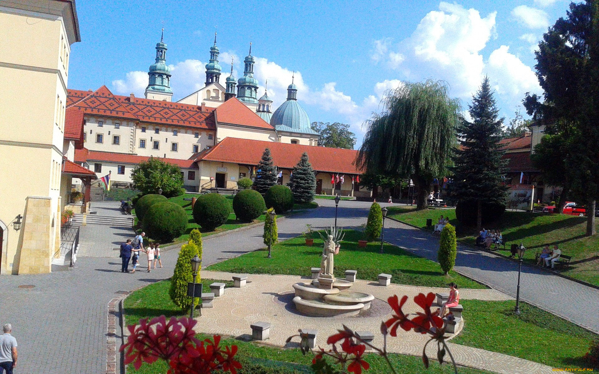 города, краков, , польша, фонтан, сквер