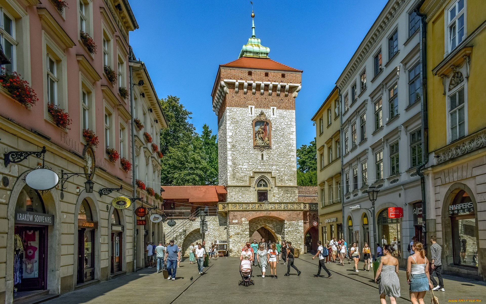 города, краков, , польша, прохожие, улица