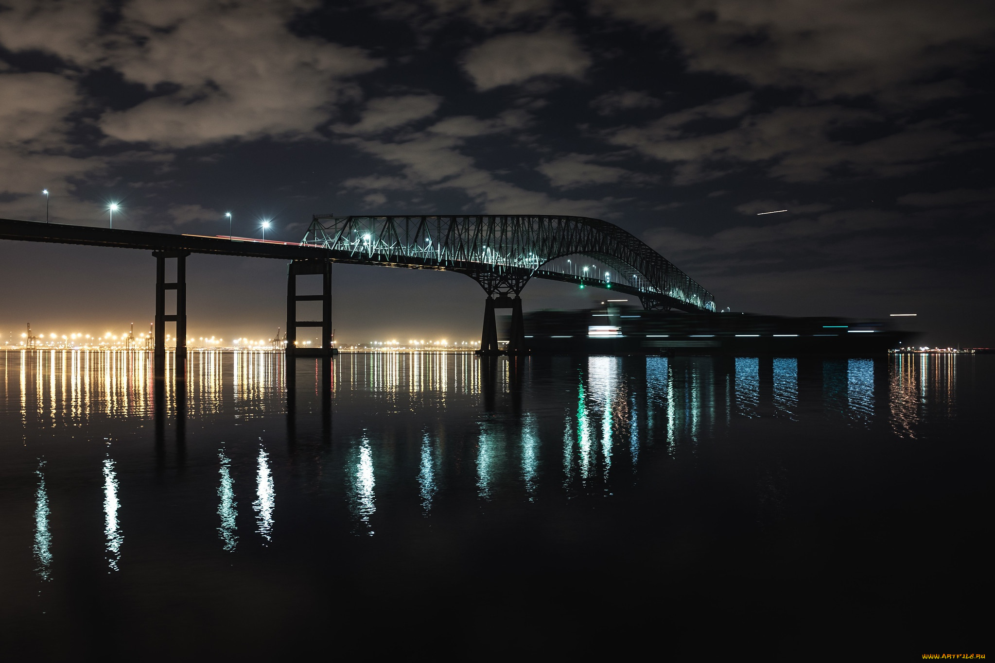 города, -, мосты, сумерки, строительство, мост, небо, городские, огни