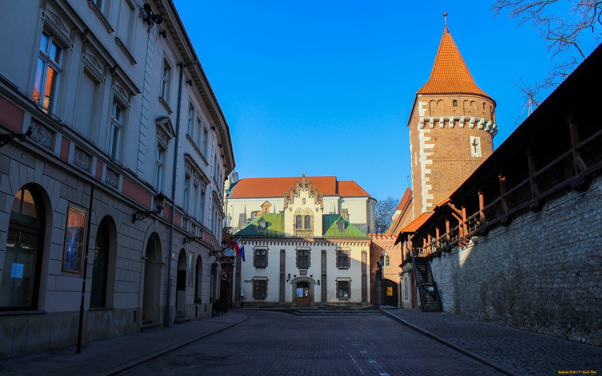 города, краков, , польша, улица, башня