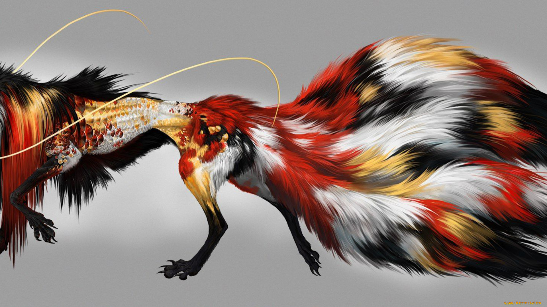 кицунэ, фэнтези, существа, существо, лисица, девятихвостая, мифическое, сказка, вымысел, животное, хищница, мех, хвост