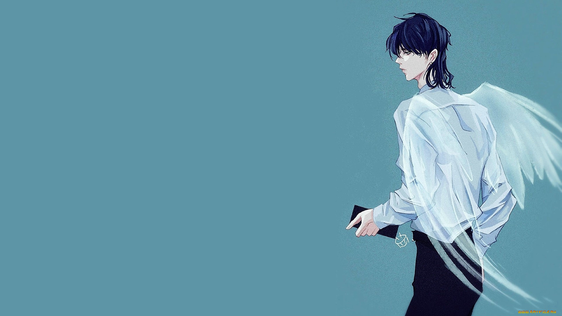 рисованное, люди, парень, крылья