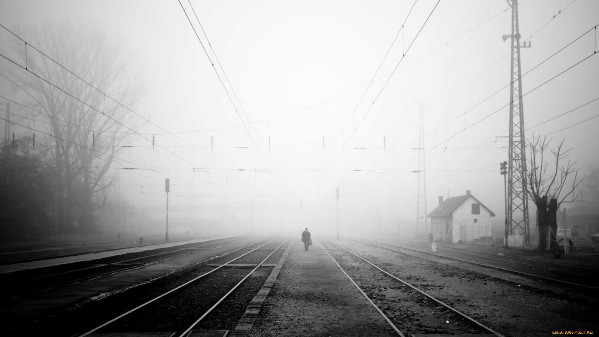 разное, транспортные, средства, и, магистрали, человек, туман, рельсы