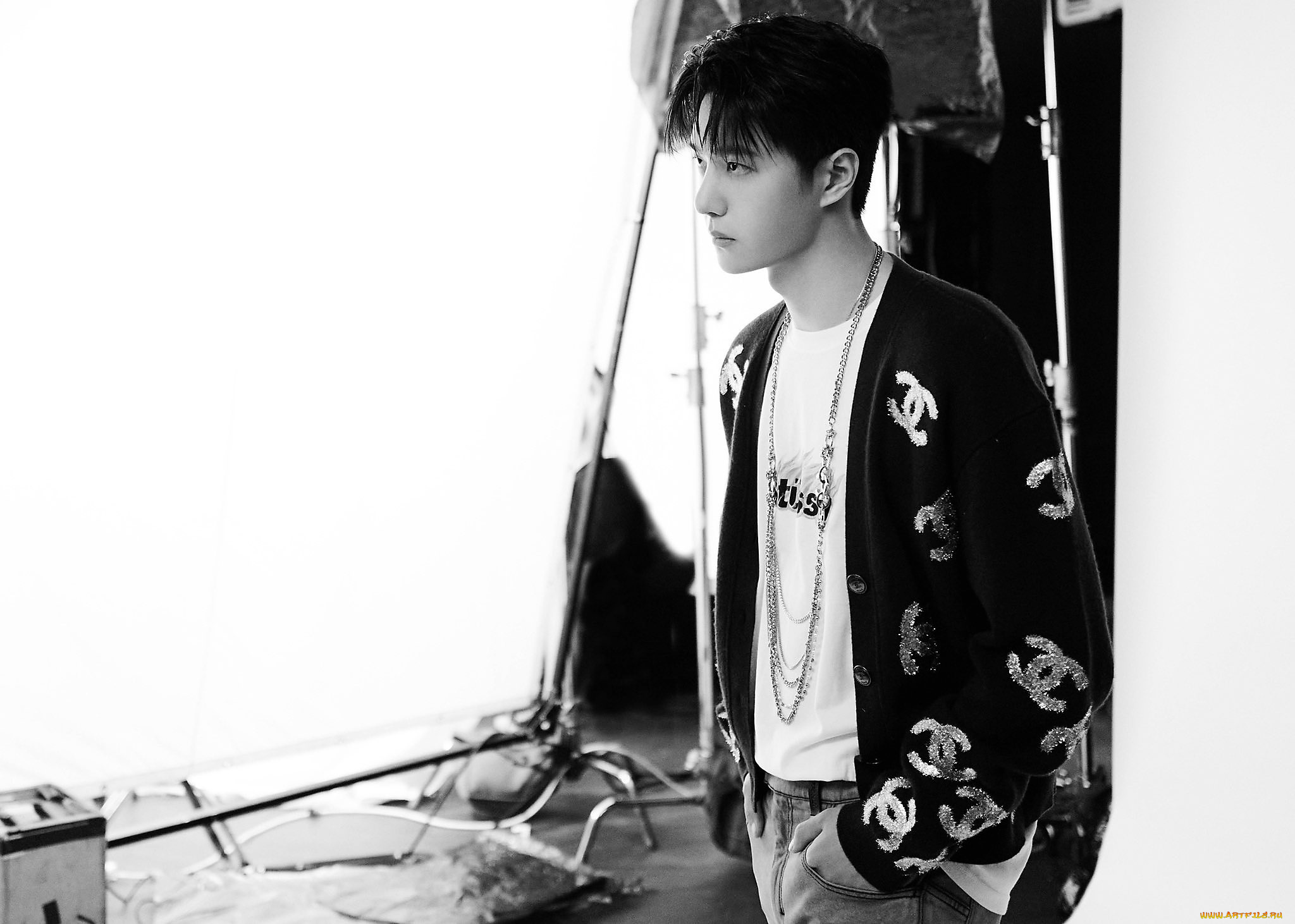 мужчины, wang, yi, bo, актер, танцор, цепь, куртка, оборудование