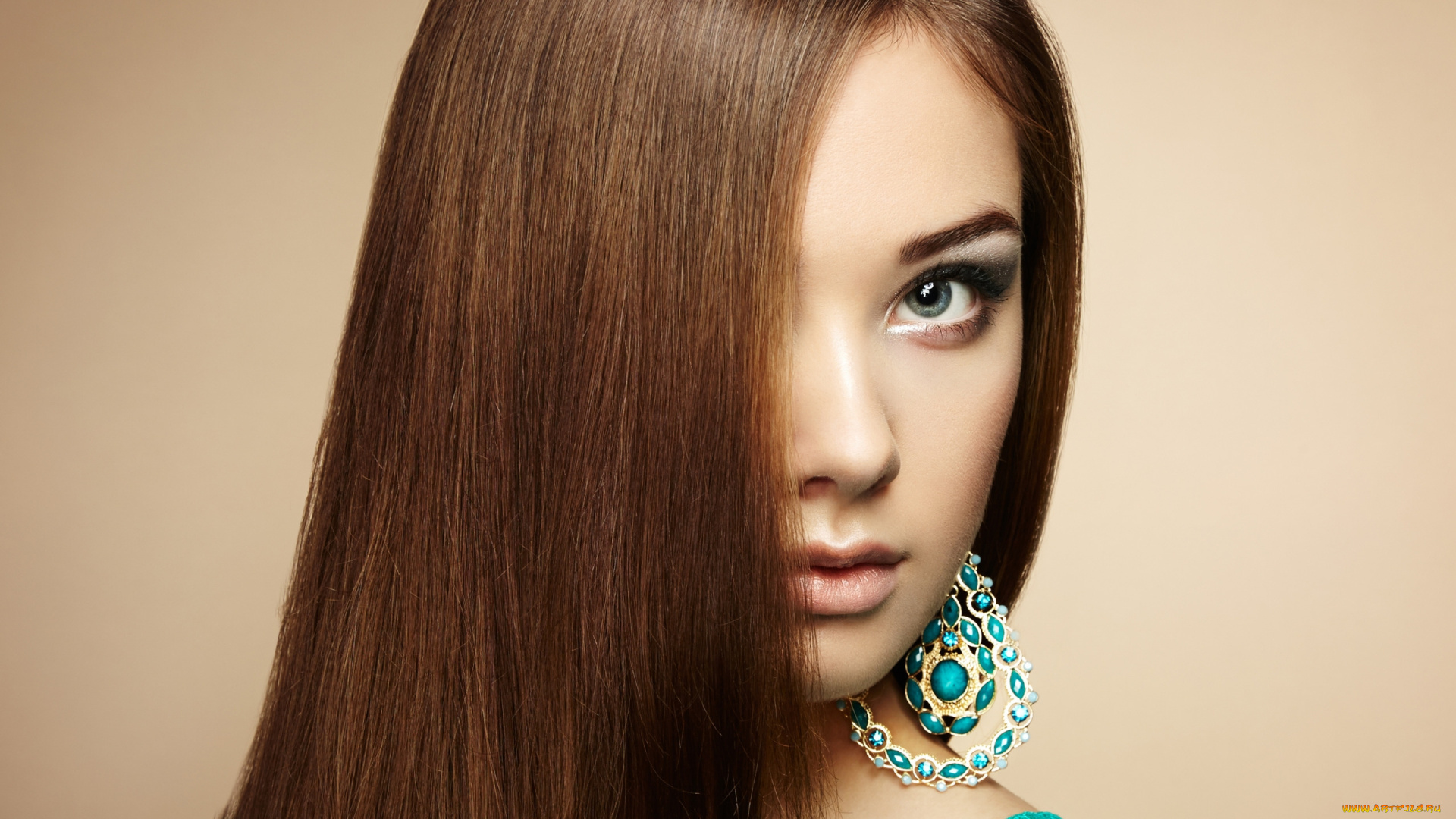 девушки, -, лица, , портреты, брюнетка, взгляд, серьга