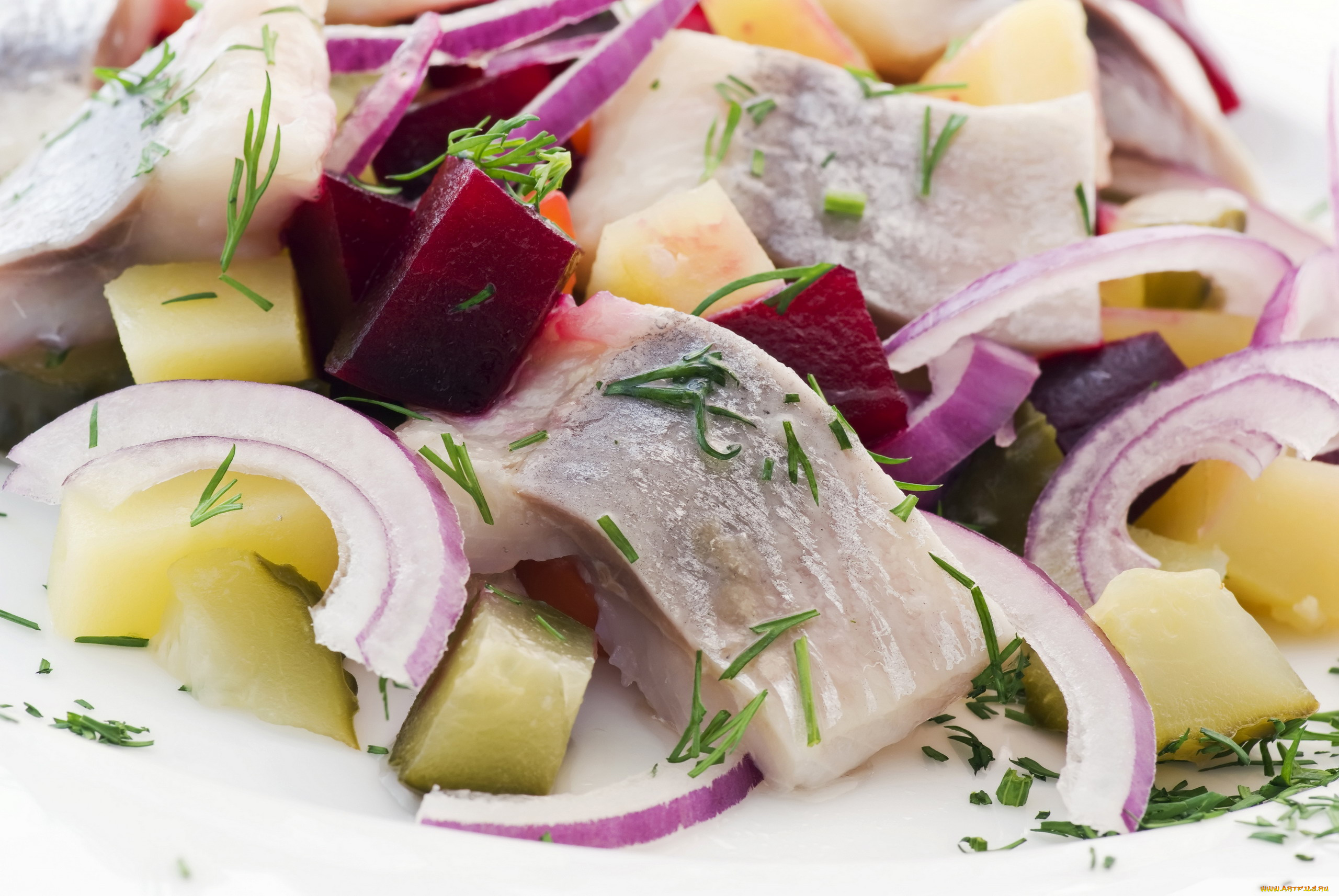 еда, рыбные, блюда, , с, морепродуктами, селедка, лук, свекла