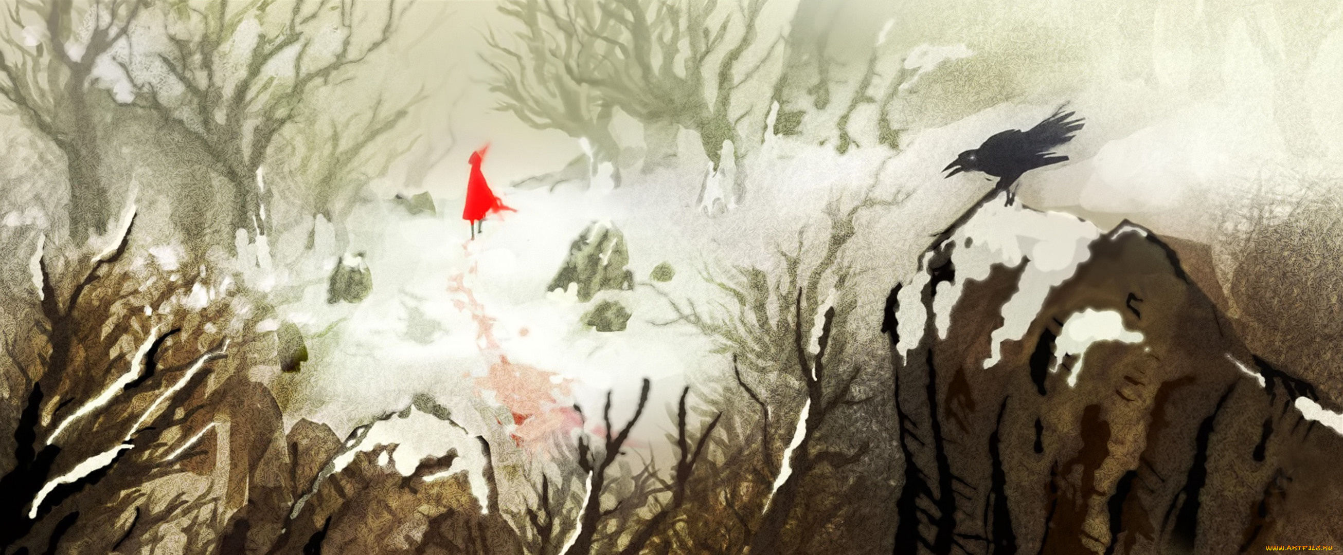 видео, игры, akaneiro, , demon, hunters, ворона, девушка, скалы, лес, снег