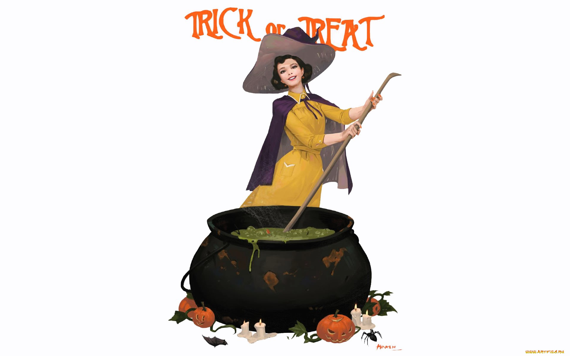 рисованное, праздники, ведьма, котел, хэллоуин