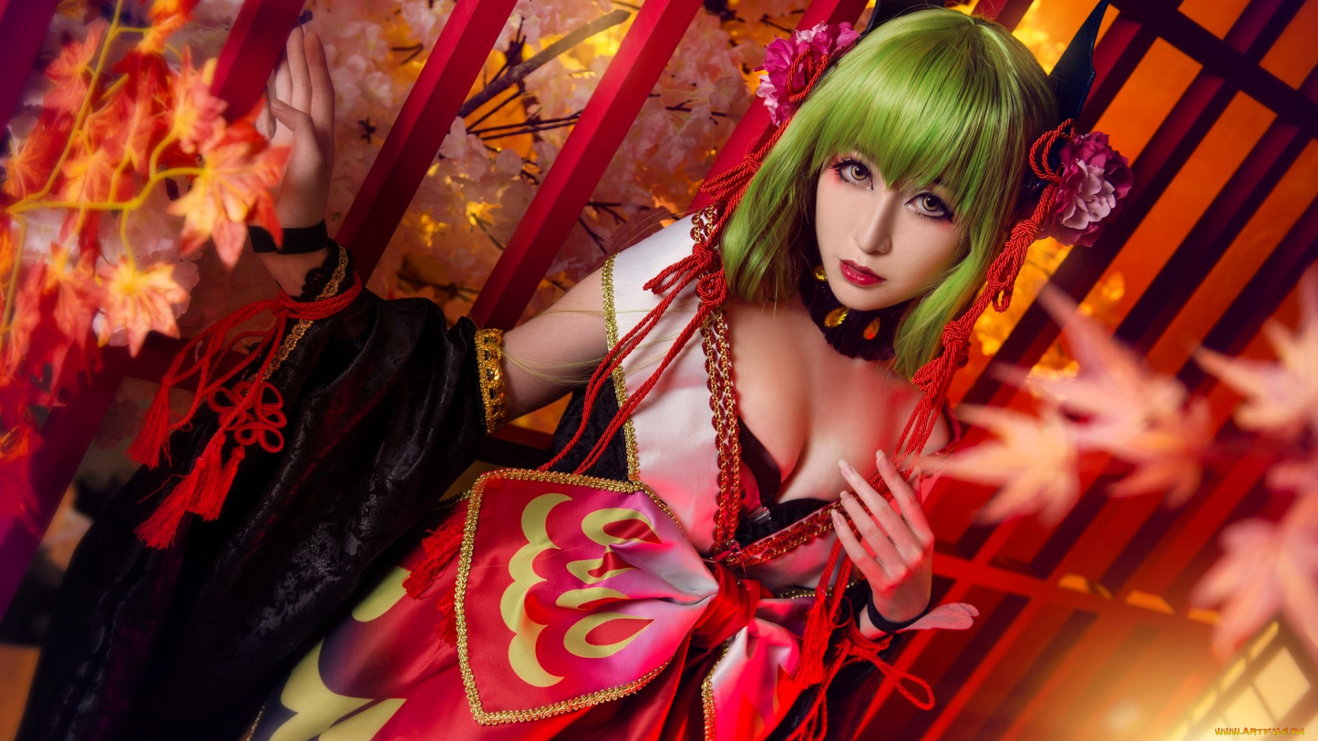 девушки, -, креатив, , косплей, образ, косплей, костюм, наряд, дерево, решетка