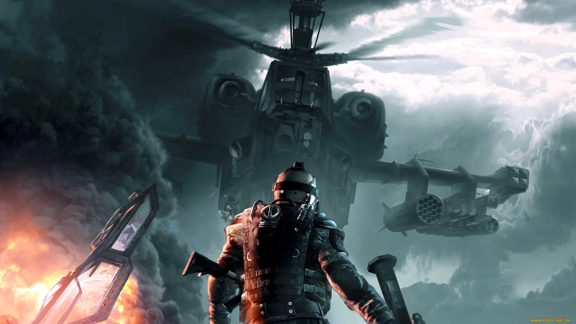 видео, игры, warface, солдат, броня, оружие, вертолет, тучи, дым