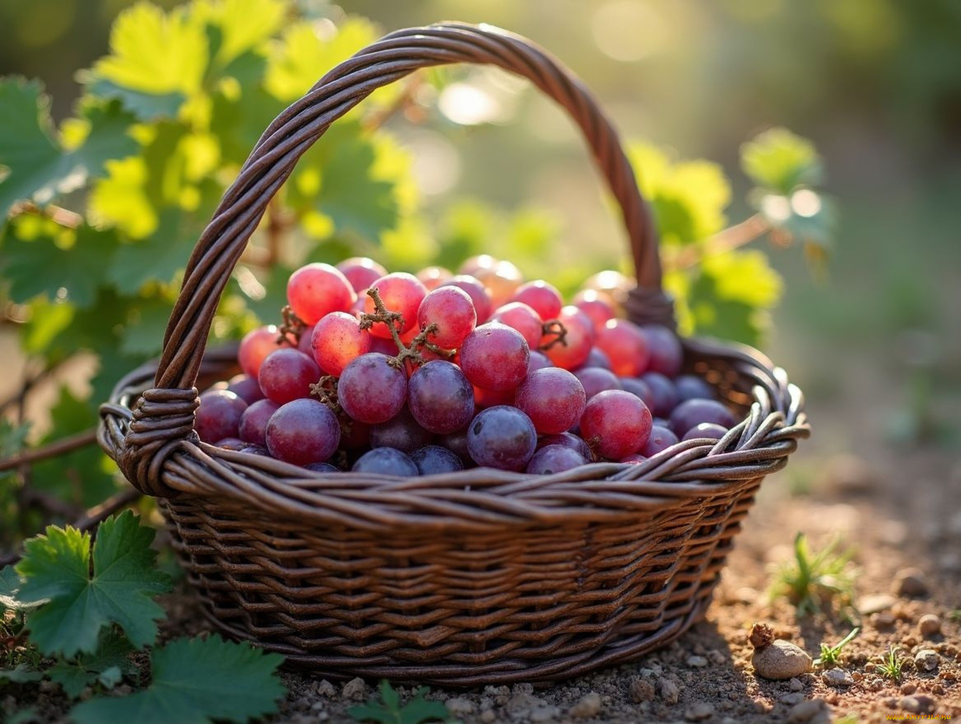 еда, виноград, корзинка, урожай