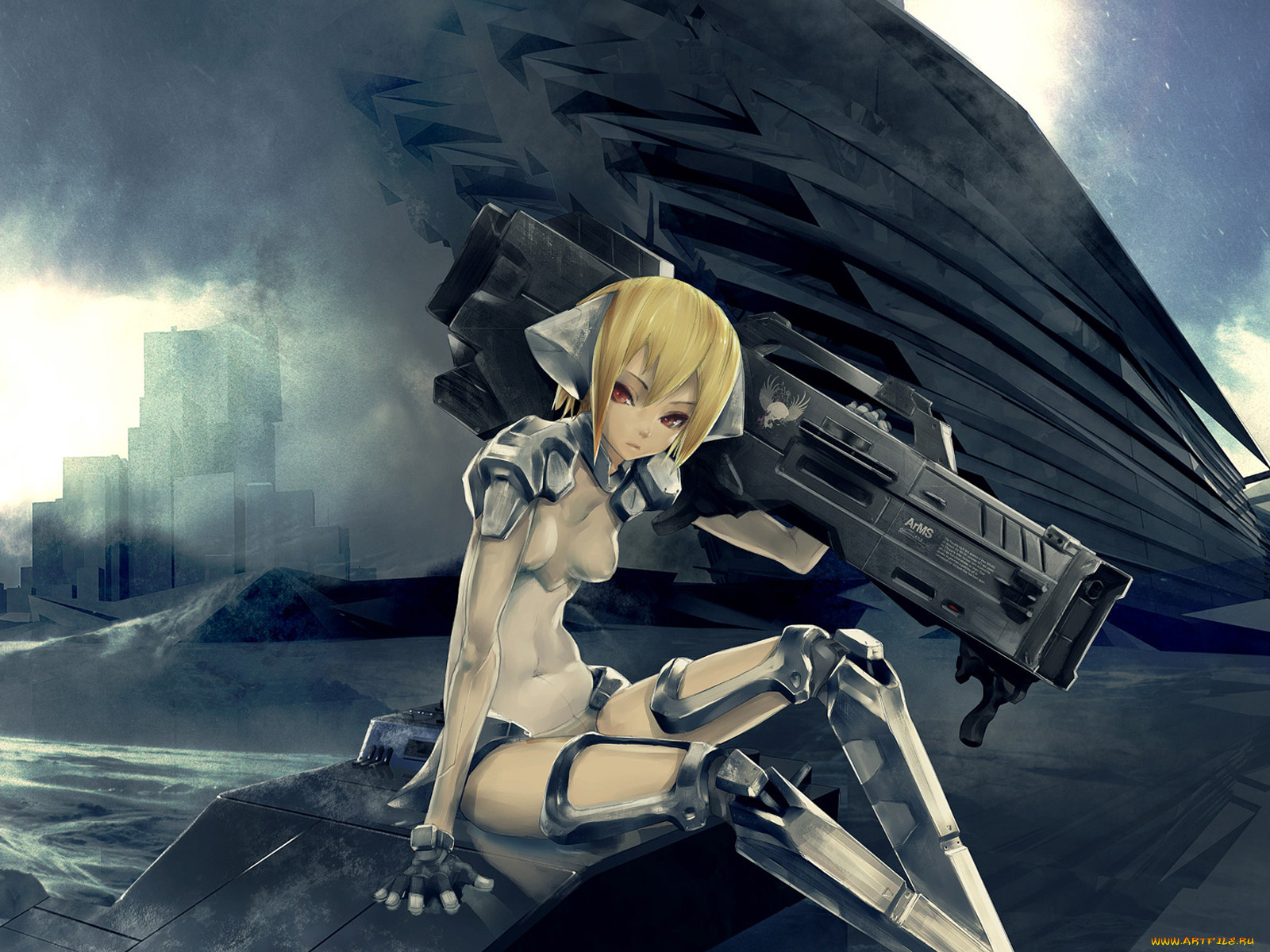 аниме, weapon, blood, technology