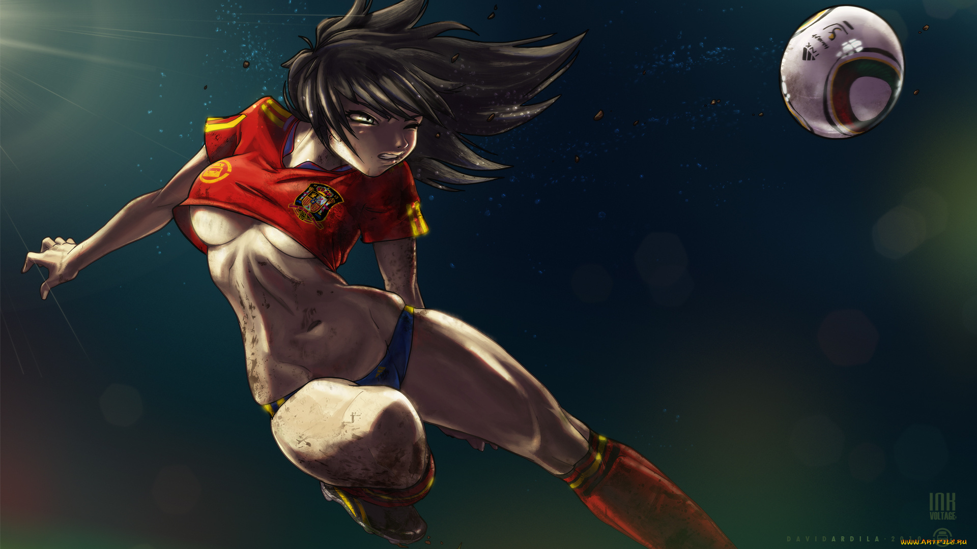 david, ardila, рисованные, девушка, мяч, футбол
