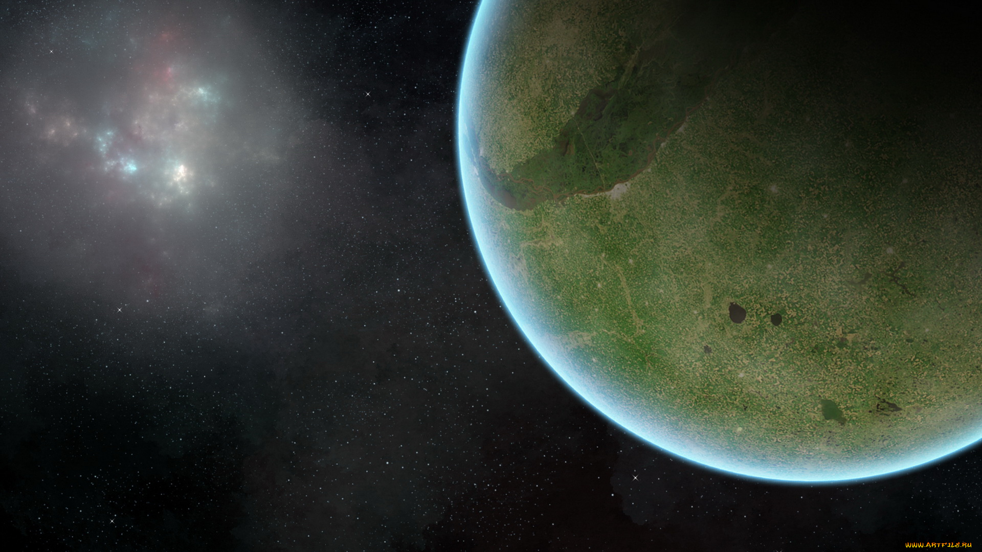 космос, арт, свечения, планета