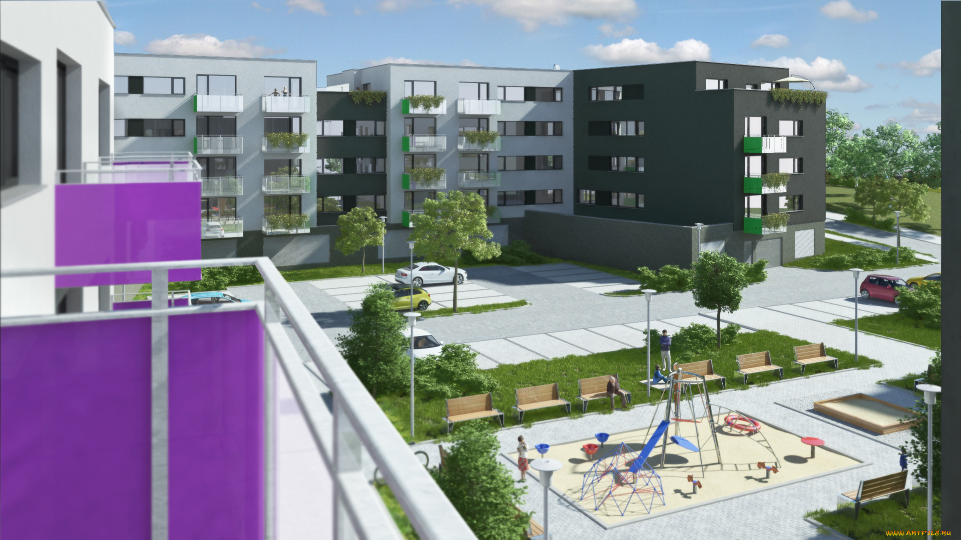 3д, графика, realism, реализм, деревья, дома, улица