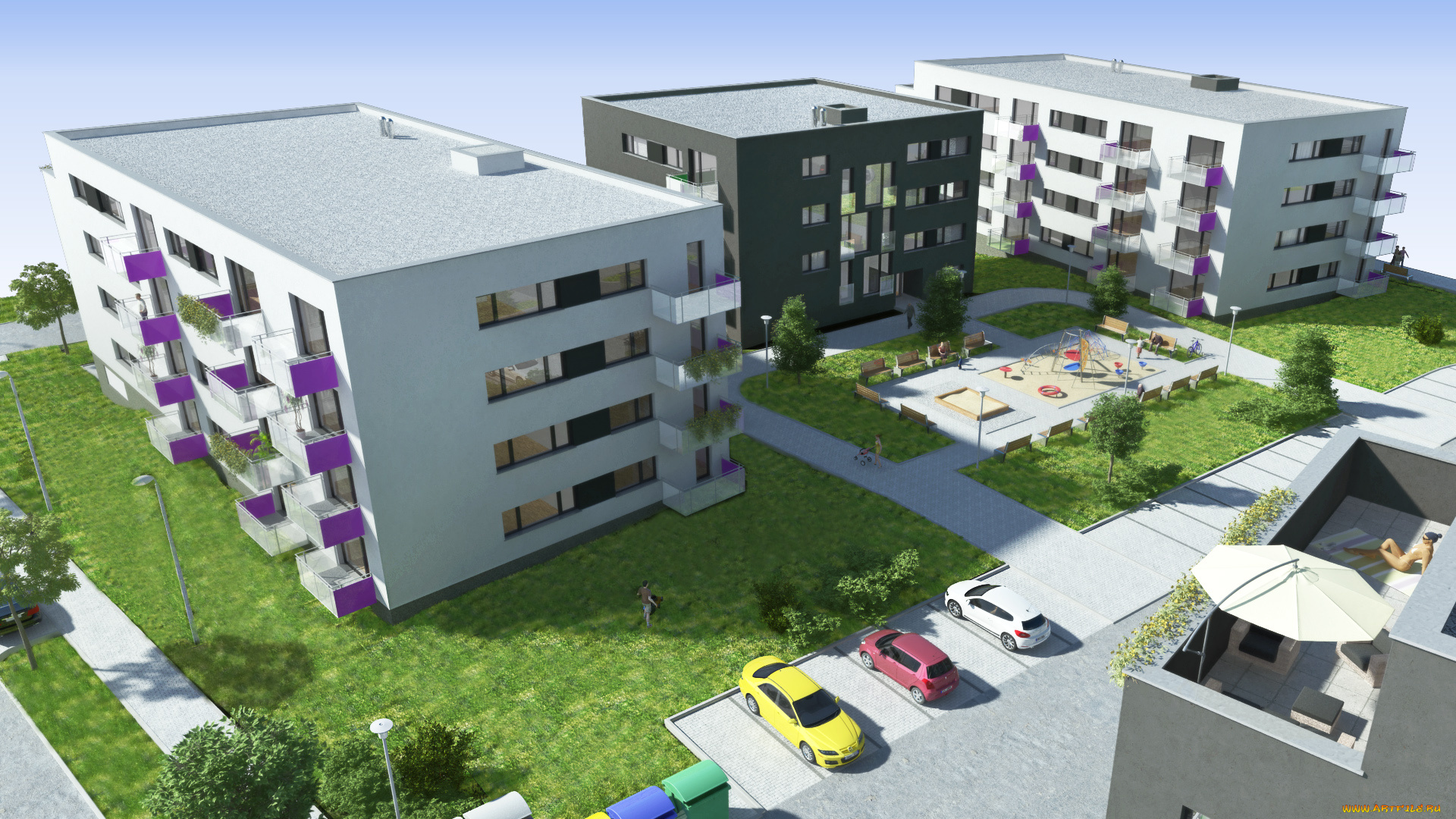 3д, графика, realism, реализм, дома, улица, деревья