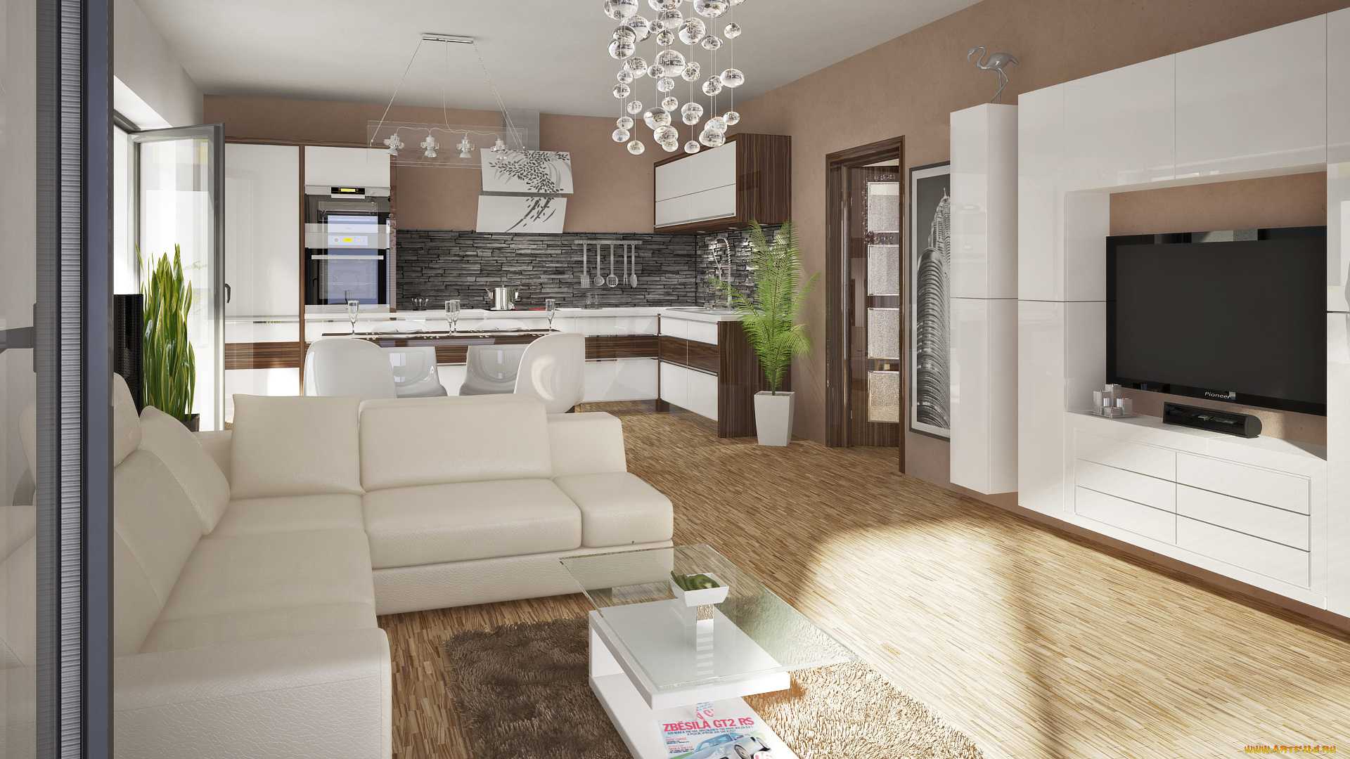 3д, графика, realism, реализм, стол, растения, кухня, диван