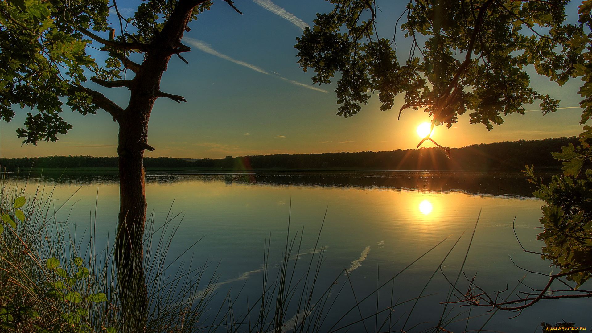 германия, гессен, природа, восходы, закаты, река, закат