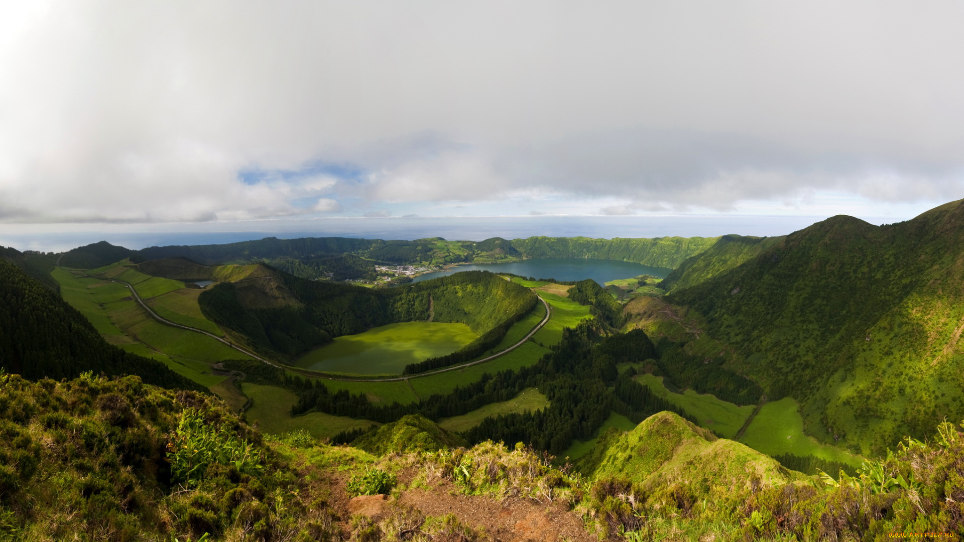 португалия, san, miguel, природа, пейзажи, горы, озера