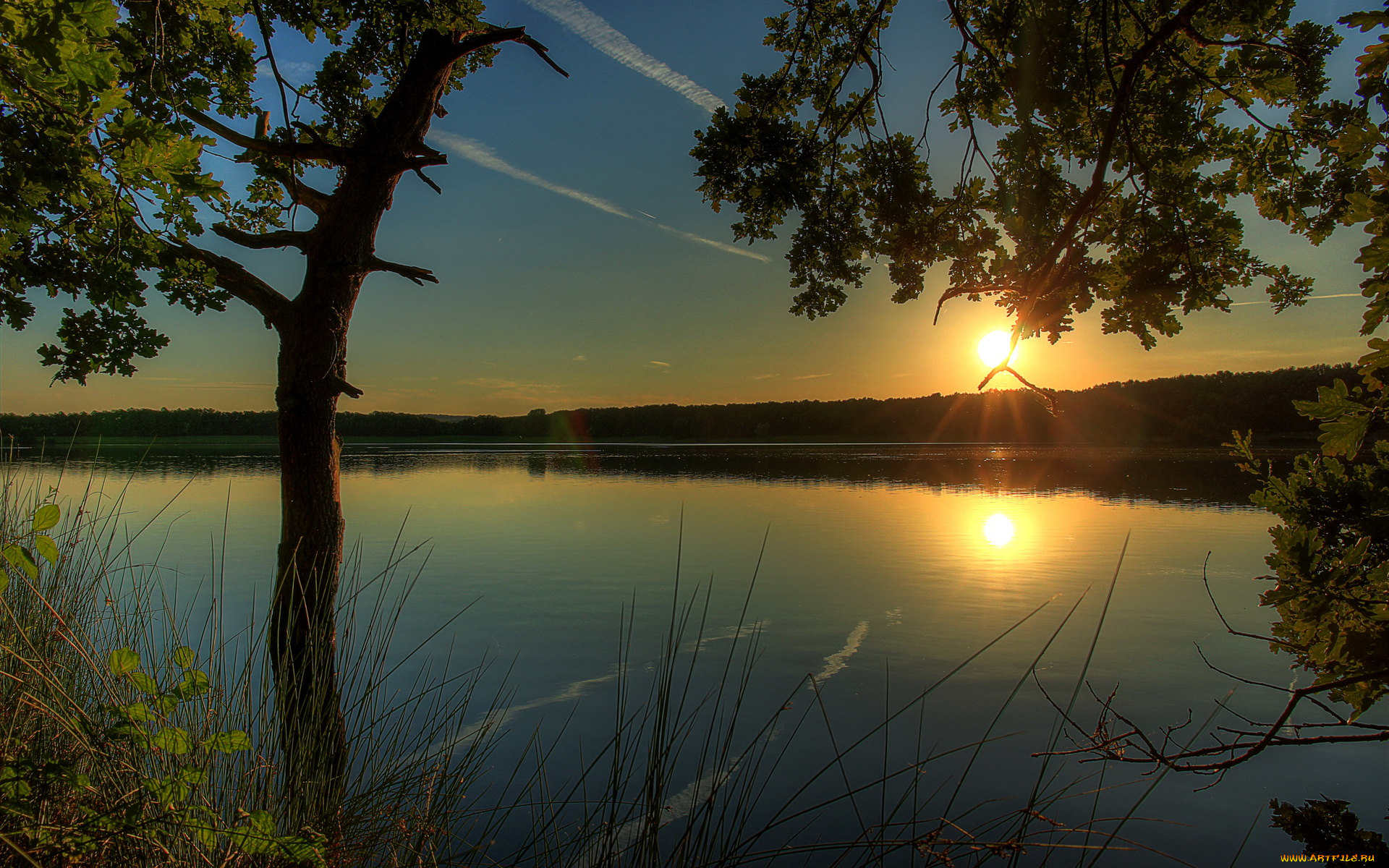германия, гессен, природа, восходы, закаты, река, закат