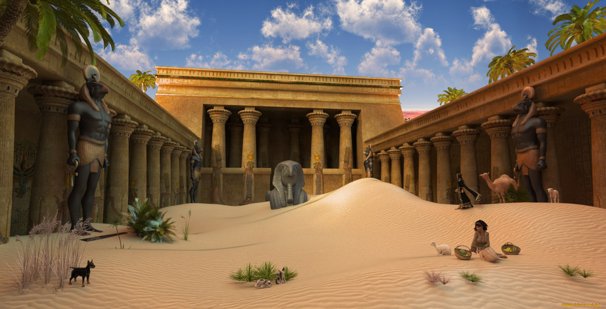 3д, графика, fantasy, фантазия, песок, дома