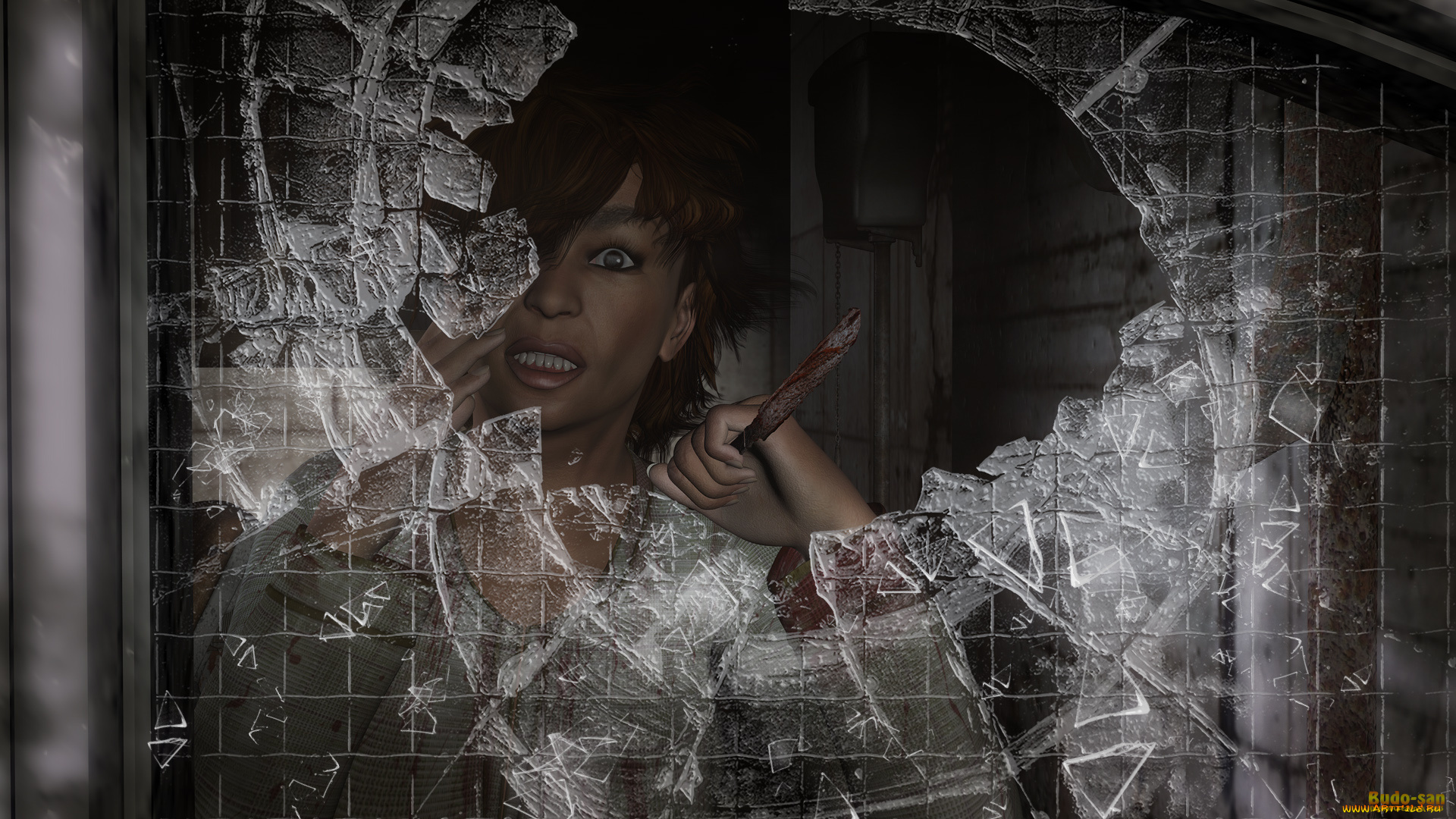 3д, графика, fantasy, , фантазия, девушка, нож, стекло