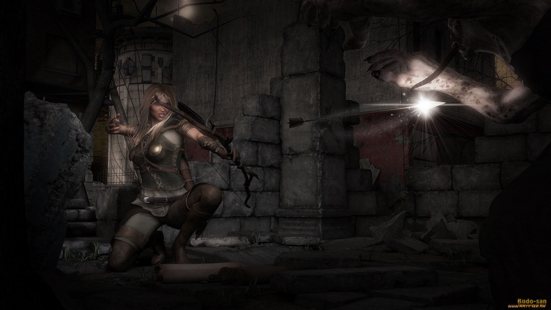 3д, графика, fantasy, , фантазия, лук, девушка