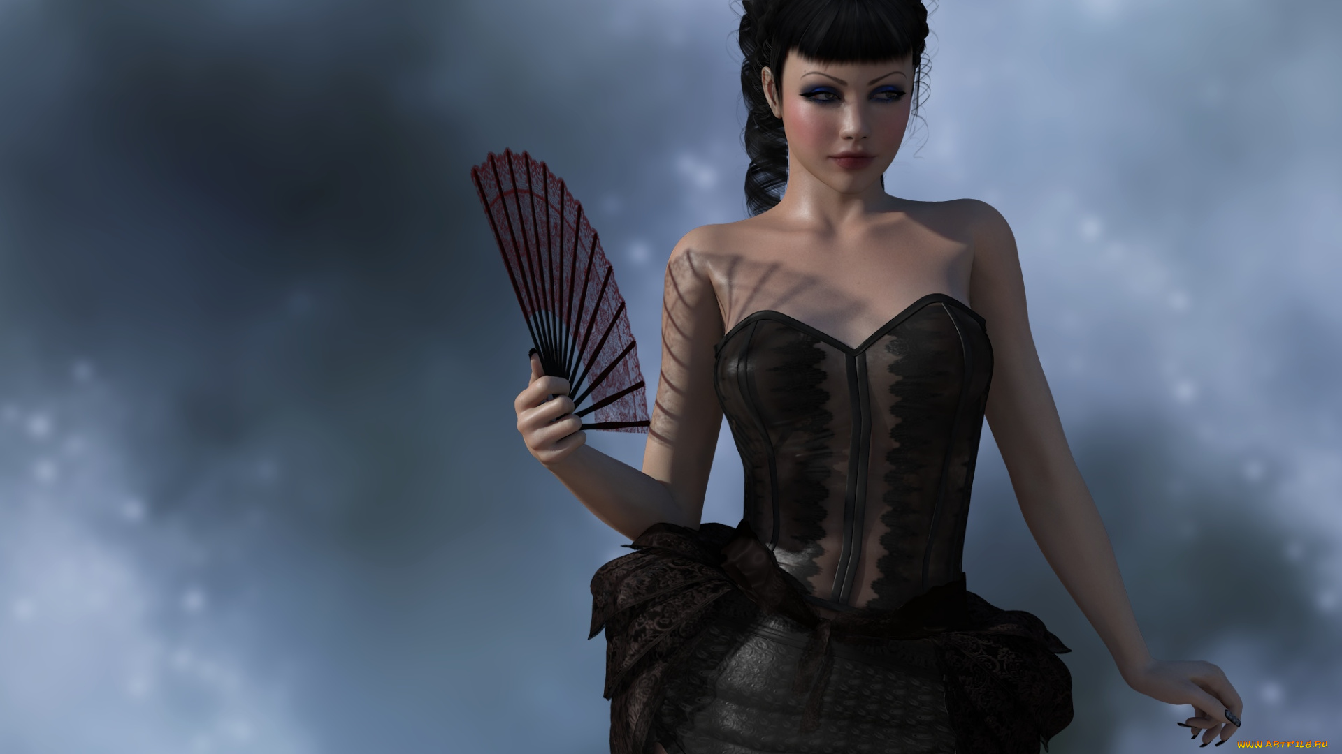 3д, графика, people, , люди, девушка, веер