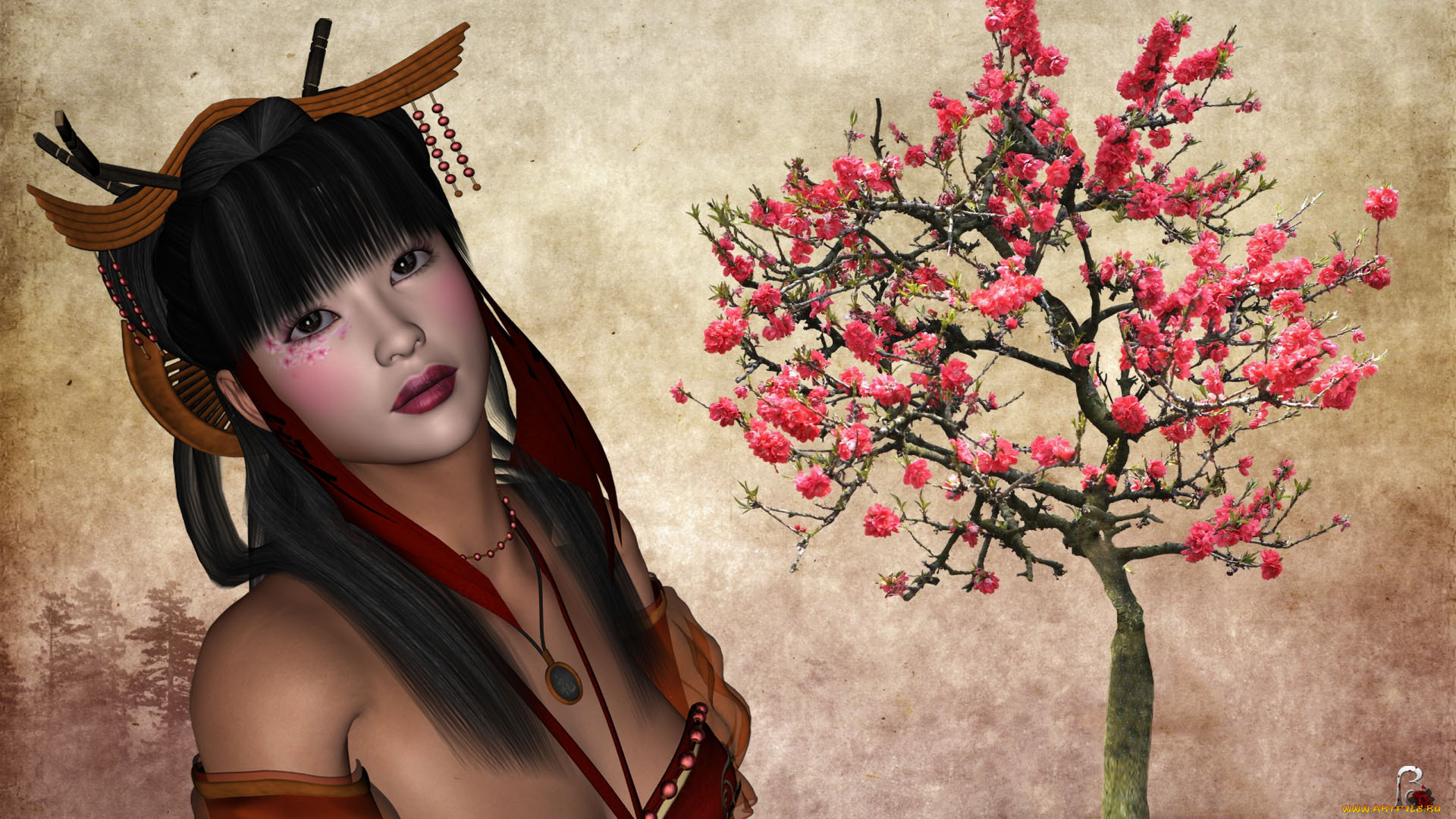 3д, графика, people, , люди, сакура, девушка