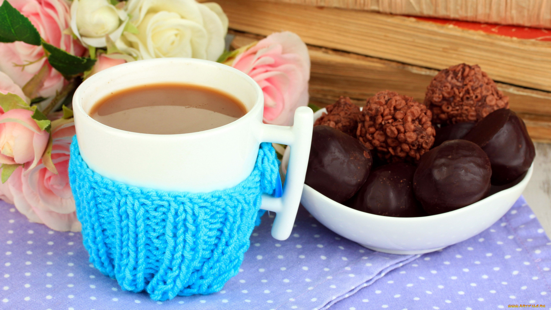 еда, разное, кофе, розы, конфеты
