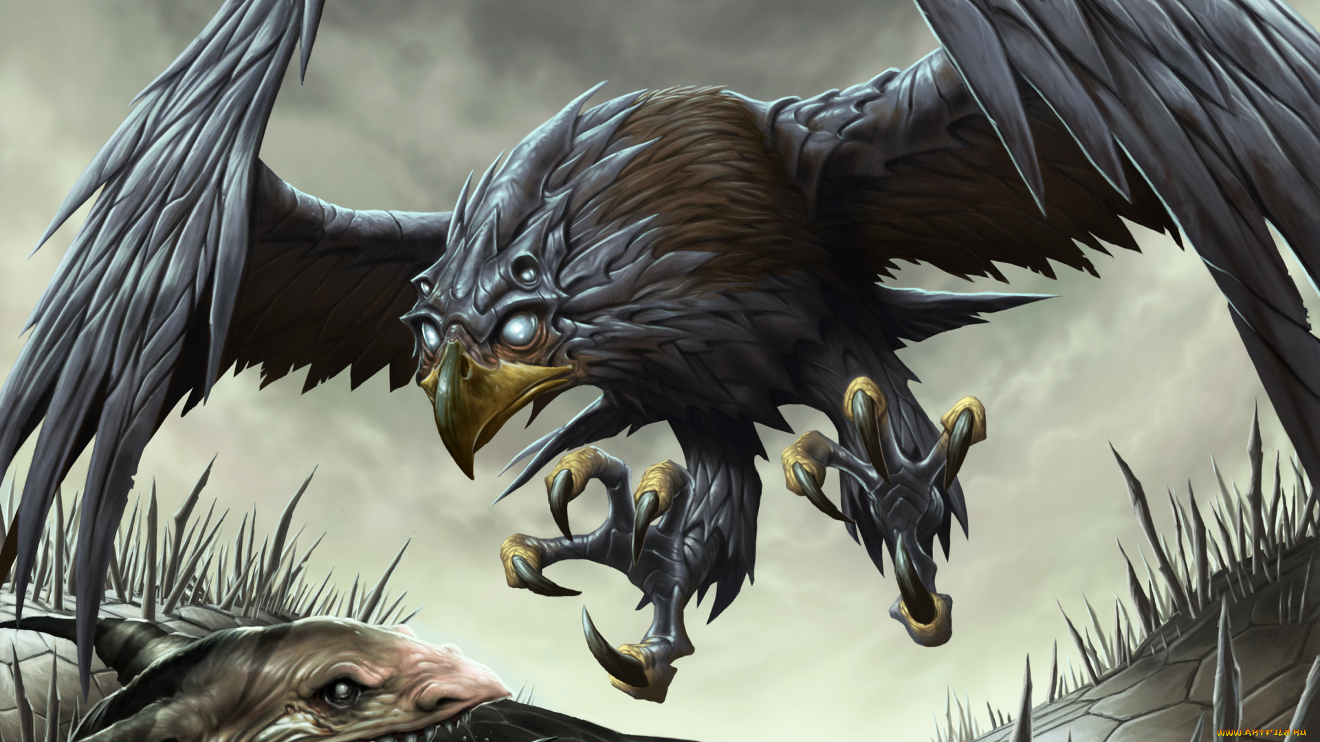 фэнтези, существа, ястреб, лапы, крылья, когти, пасть, клюв