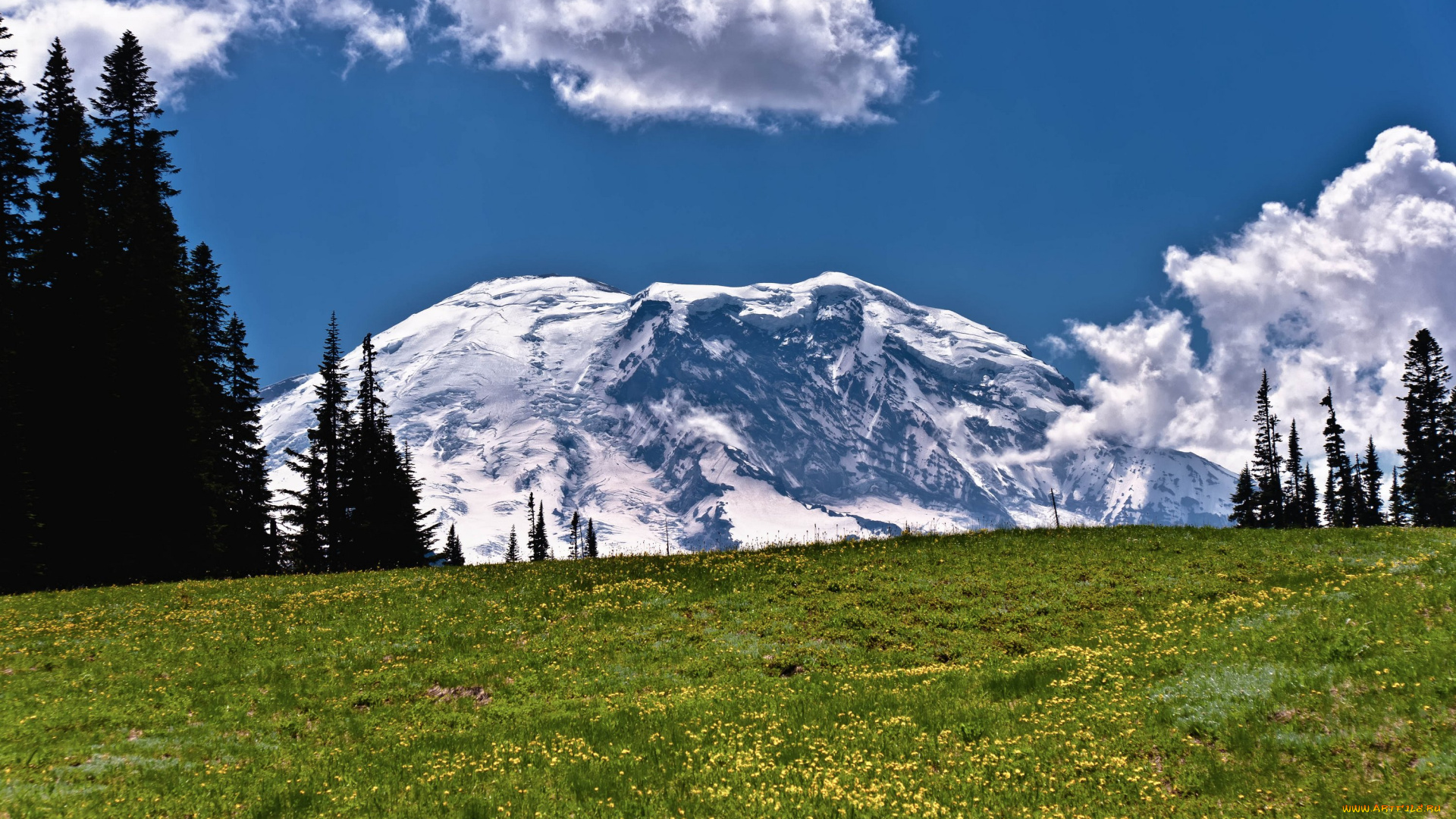 природа, луга, облака, америка, сша, горы, небо, снежные, вершины