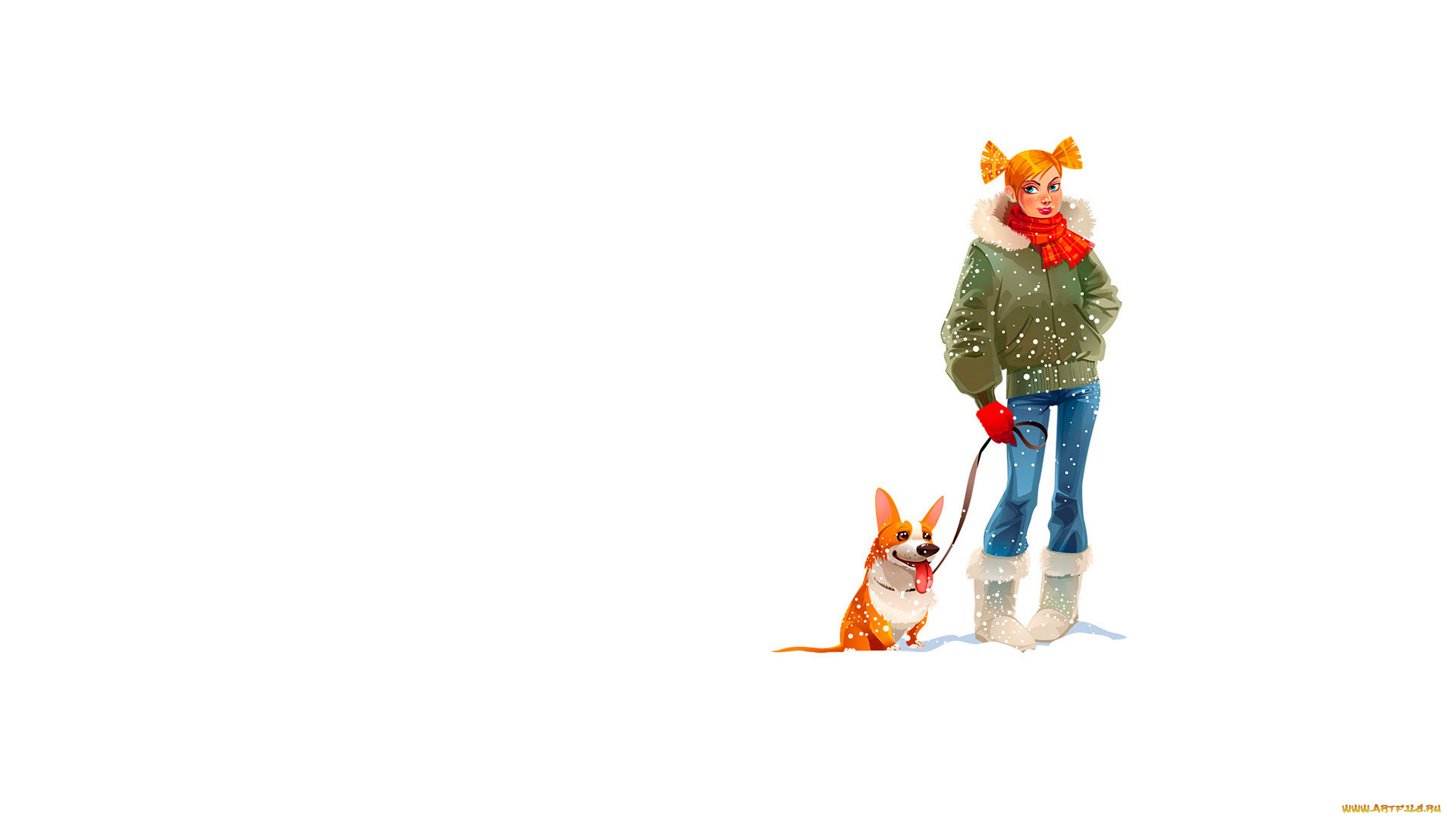 рисованные, люди, собака, девушка