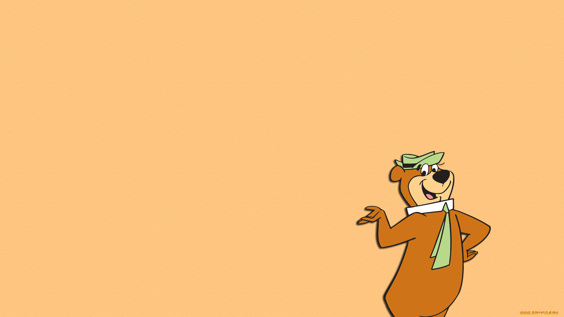 рисованные, минимализм, галстук, шапка, светло, коричневый, фон, медведь, йоги, улыбка, жест, yogi, bear