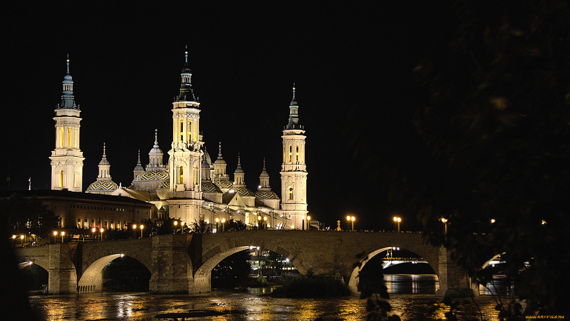 сеговия, , испания, города, -, огни, ночного, города, собор, мост