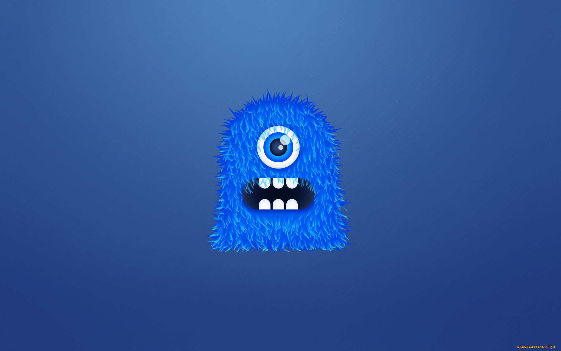 рисованные, минимализм, одноглазый, монстр, мохнатый, зубастый, синий, Чудик