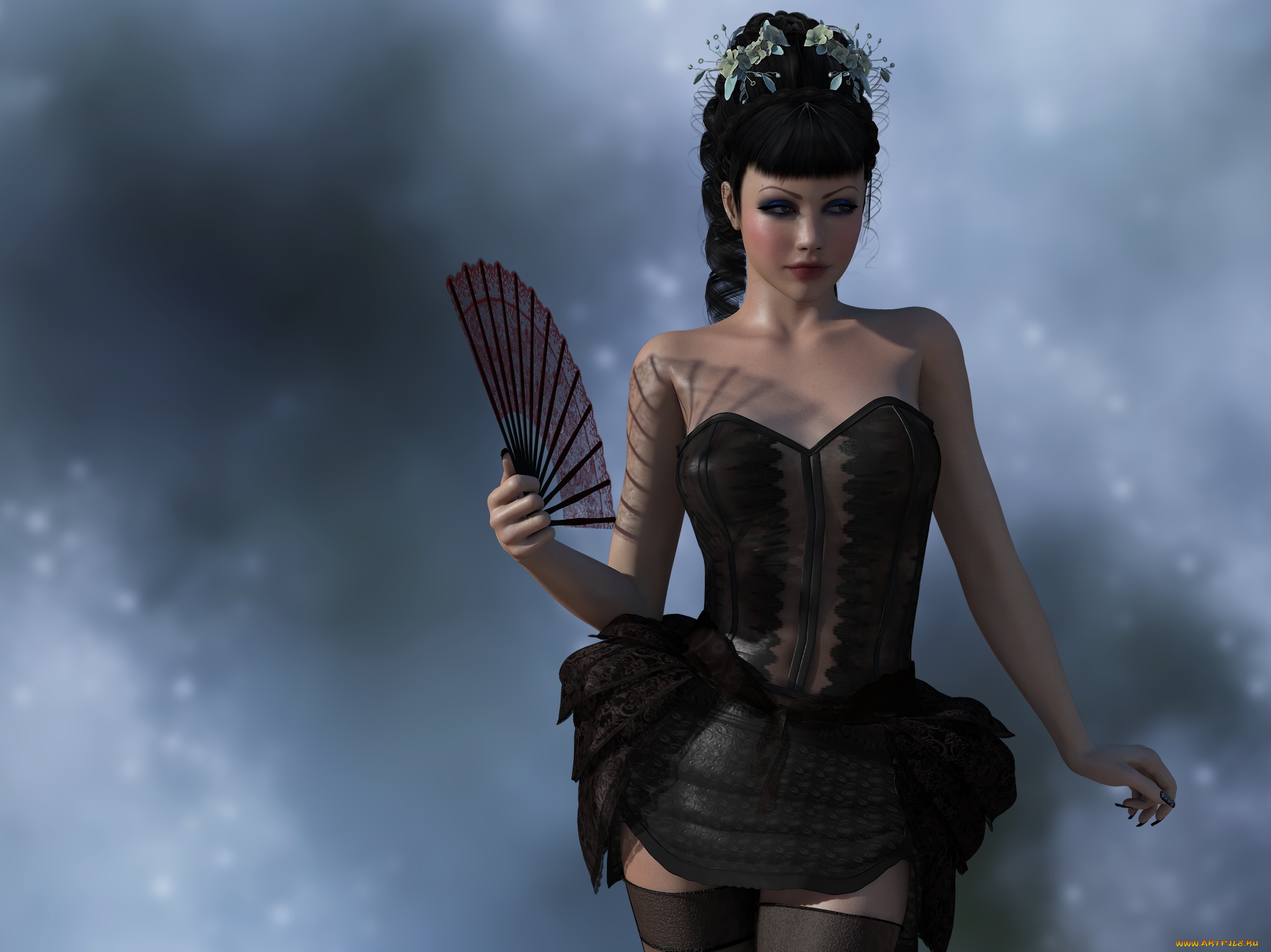 3д, графика, people, , люди, девушка, веер