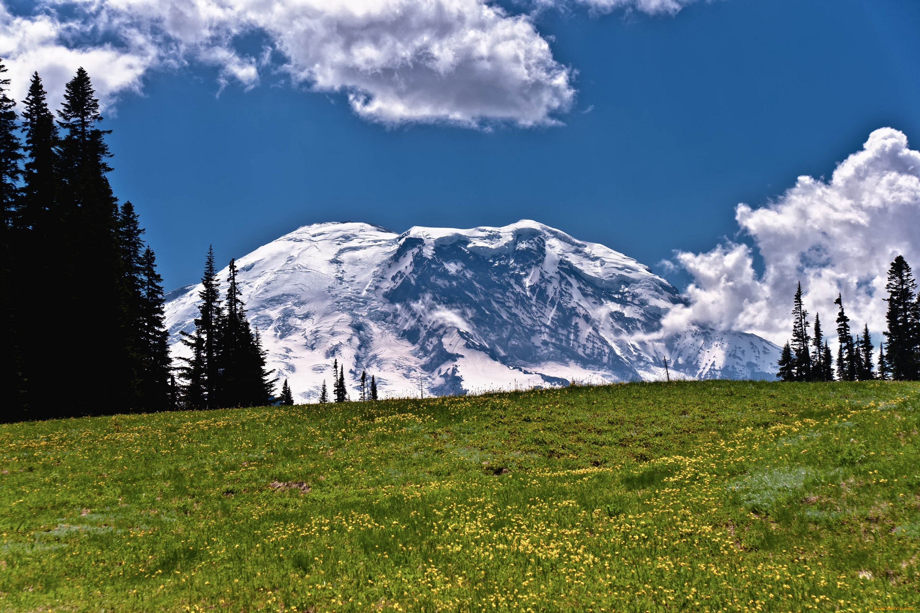 природа, луга, облака, америка, сша, горы, небо, снежные, вершины