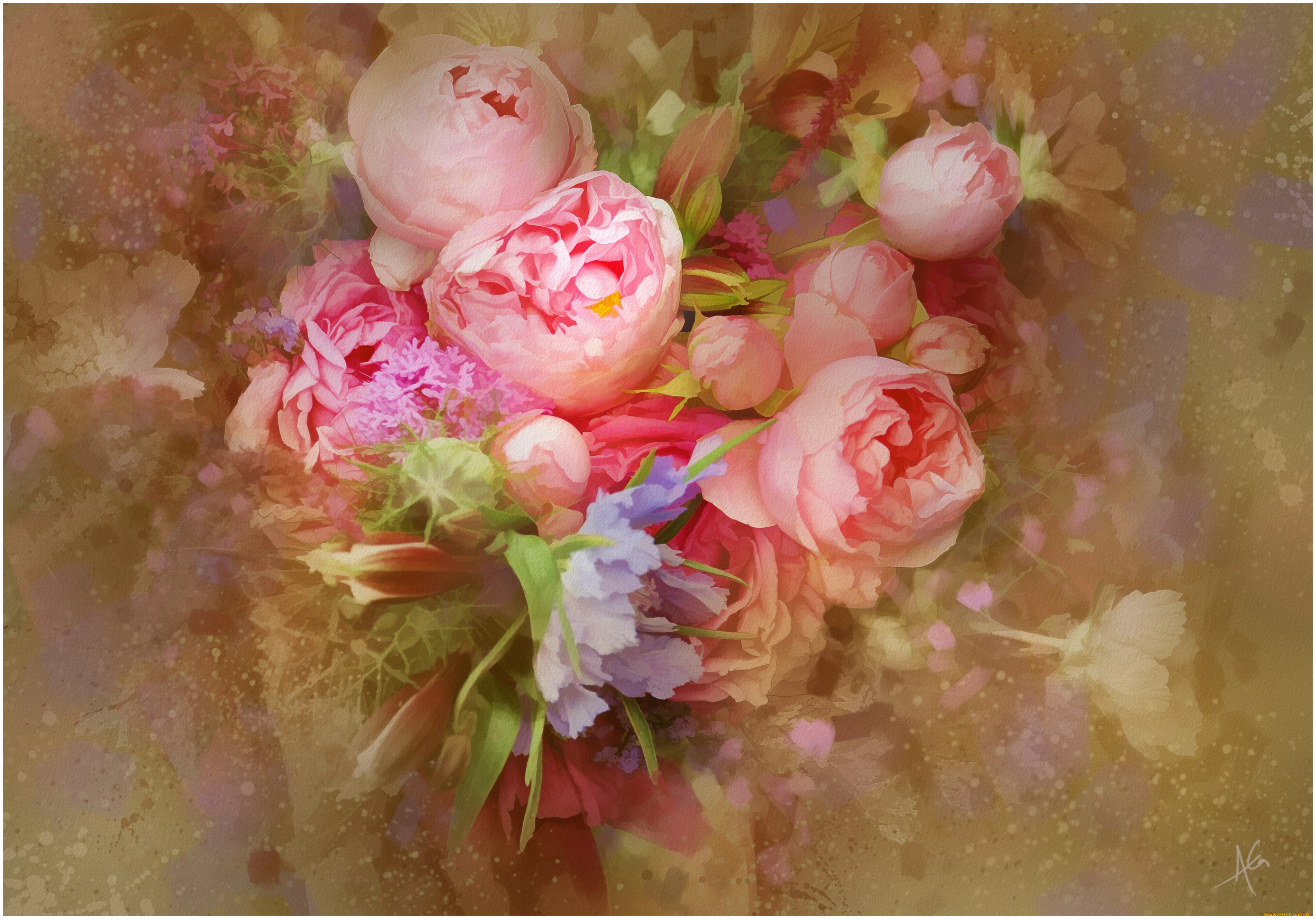 рисованные, цветы, и